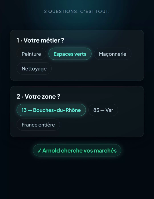 Configuration Arnold en 2 questions : votre métier, votre zone